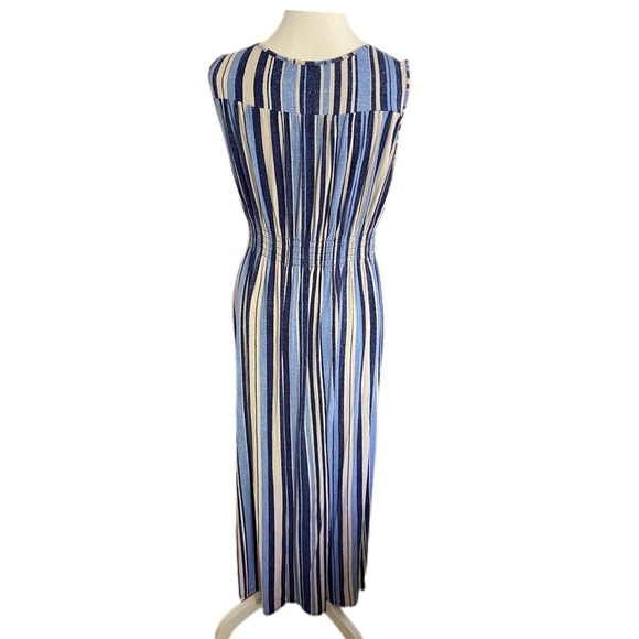Ronni Nicole Maxi Dress Sleeveless Stretchy Blue and Cream Striped Size Medium - Picture 2 of 10